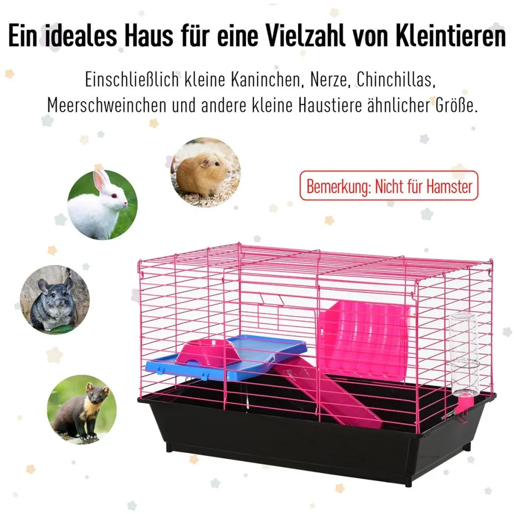 Small animal cage with accessories blue/pink