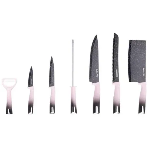 Kitchen knife set - with standard - 8-piece - pink