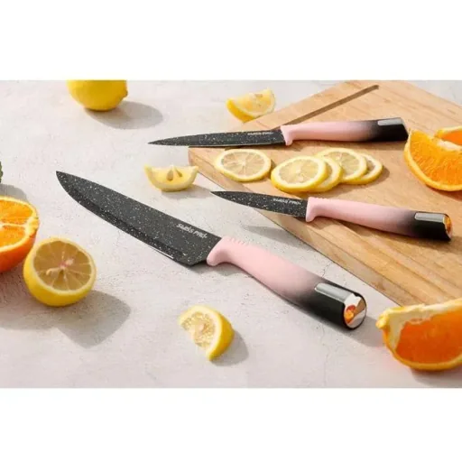 Kitchen knife set - with standard - 8-piece - pink