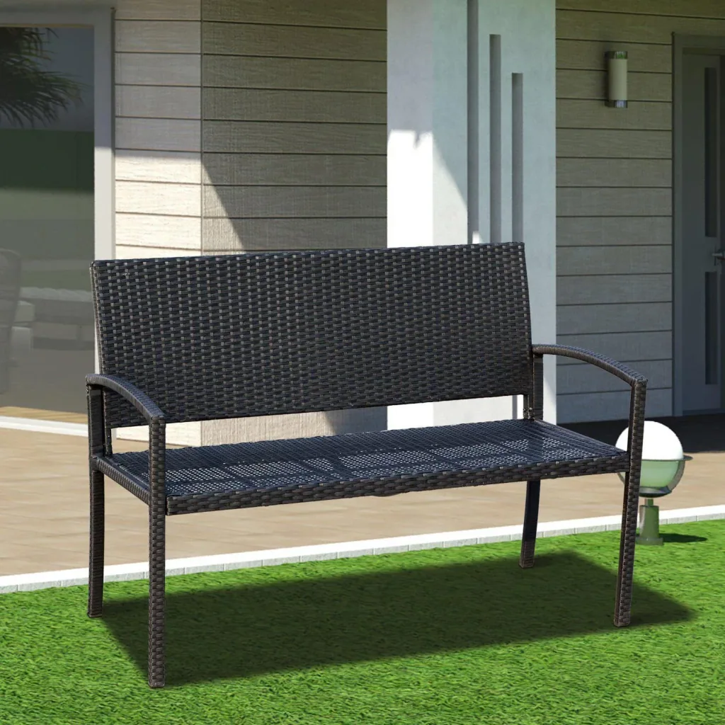 Polyrattan garden bench 2-seater steel black