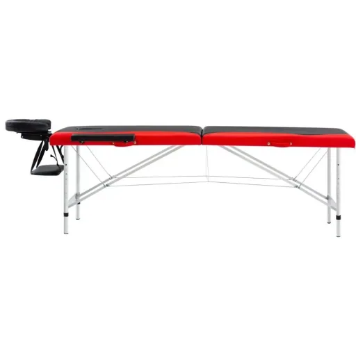 Folding massage table 2 zones aluminum, black and red