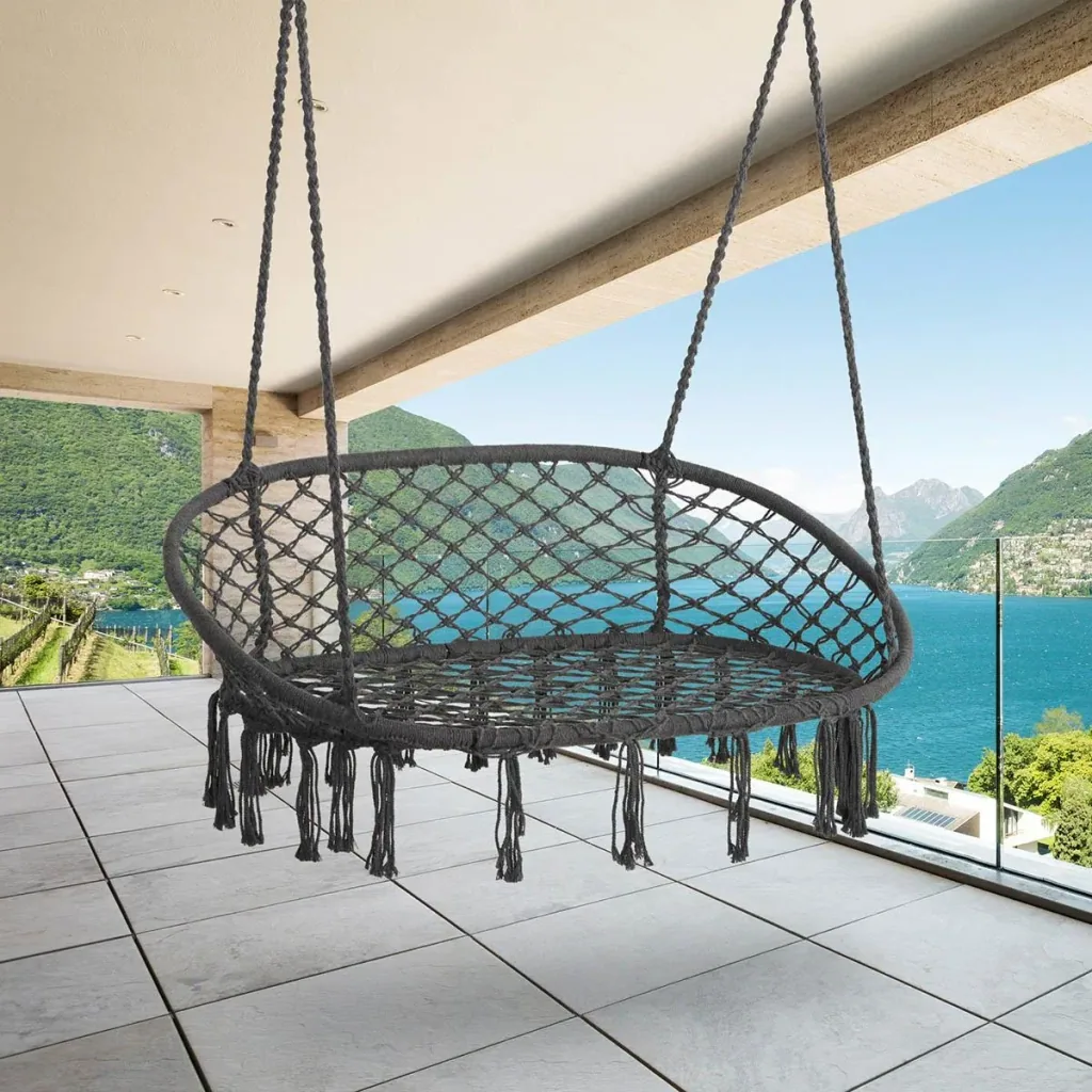 Hanging chair 2-person - Boho style - Grey - 130 x 70 x 35 cm