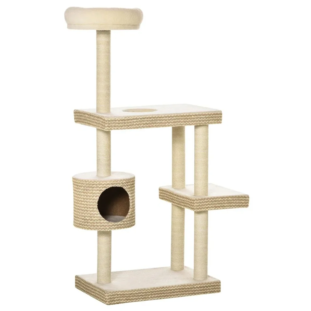 Cat scratching post cat toy climbing tree sisal upholstery lying area sisal velvety polyester beige+coffee