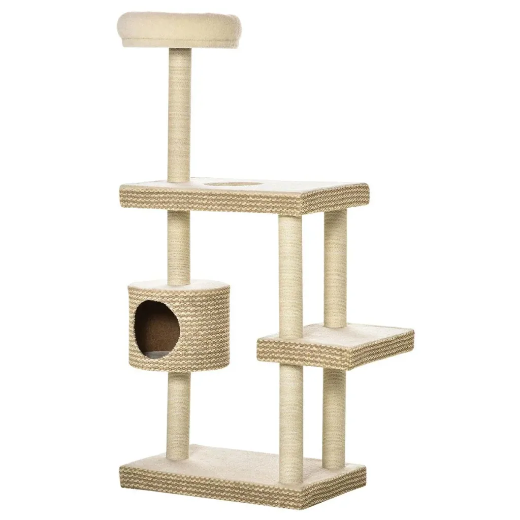 Cat scratching post cat toy climbing tree sisal upholstery lying area sisal velvety polyester beige+coffee