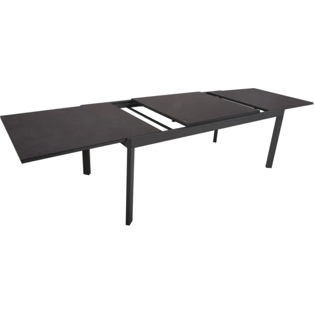 Extendable table NEREA, aluminum / glass table top ceramic look