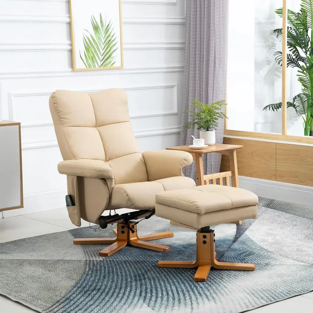 Massage chair with footstool | Relaxing chair | Cream white | 80 x 86 x 99 cm