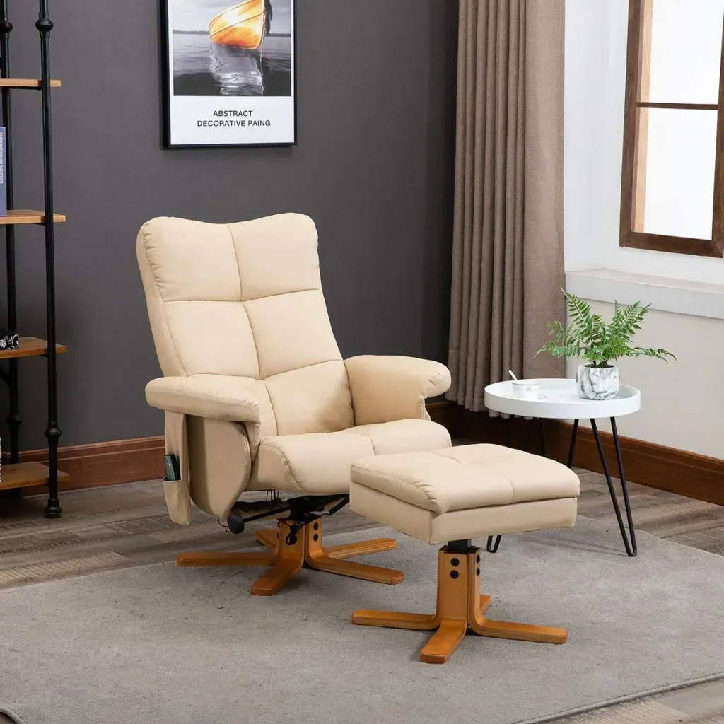 Massage chair with footstool | Relaxing chair | Cream white | 80 x 86 x 99 cm