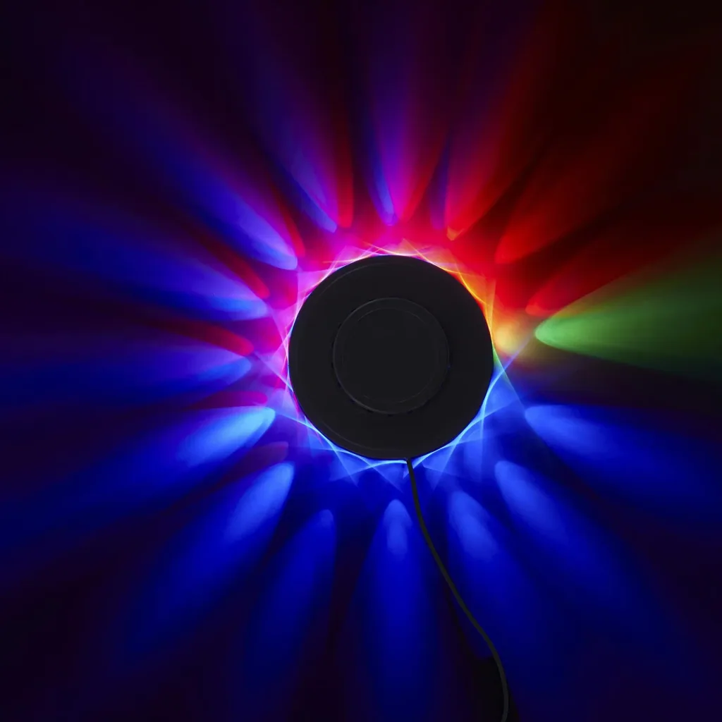 RGB LED light wheel, 48 x RGB LEDs, max. 3 watts, music sensor and color change