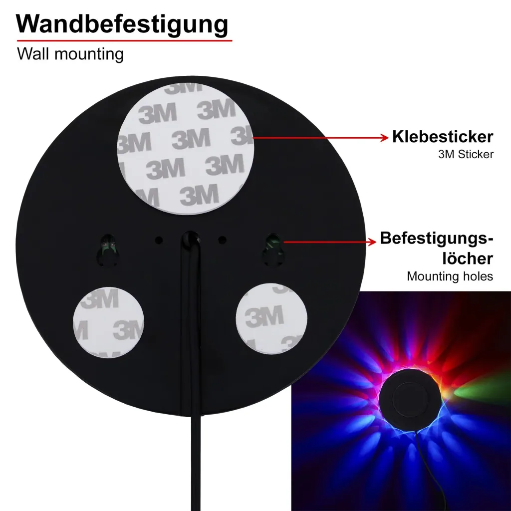 RGB LED light wheel, 48 x RGB LEDs, max. 3 watts, music sensor and color change