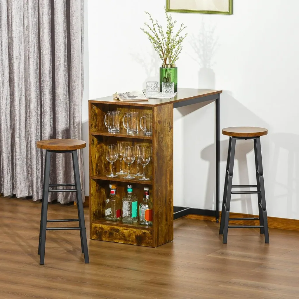 Bar table set high table with 2 bar stools 3-piece table set kitchen counter with 3-tier side shelf industrial design Sp