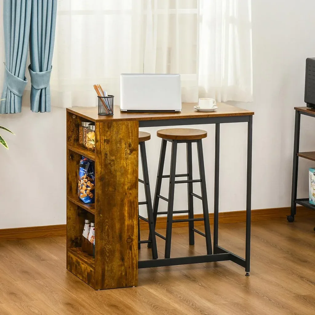 Bar table set high table with 2 bar stools 3-piece table set kitchen counter with 3-tier side shelf industrial design Sp