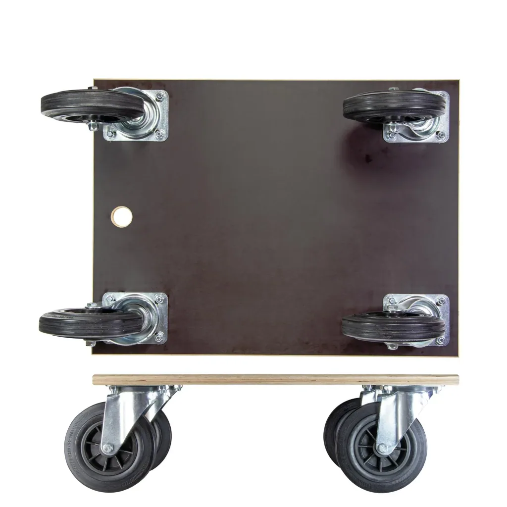 Transport aid MM 1148, 78 x 59 x 26 cm, hard castors Ø 200 mm, roller bearings, multiplex board FSC®, load capacity 750 kg