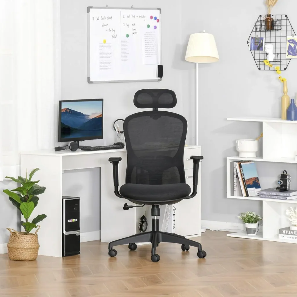 Office chair with rocker function, headrest, home office chair, height-adjustable desk chair, ergonomic, 360° swivel wheels