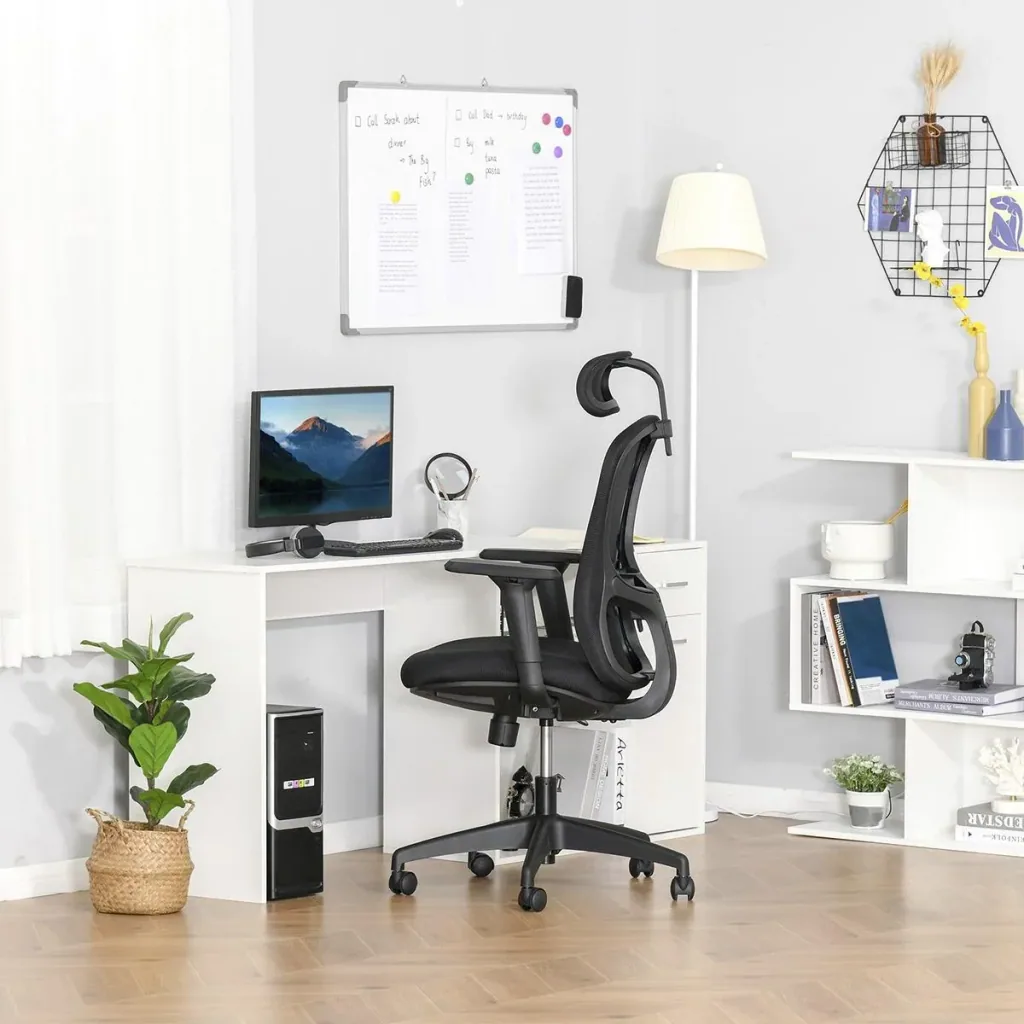 Office chair with rocker function, headrest, home office chair, height-adjustable desk chair, ergonomic, 360° swivel wheels