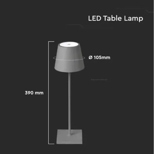 VT-7703 Table Lamp - 3000K - Dimmable via Touch - Rechargeable - Grey