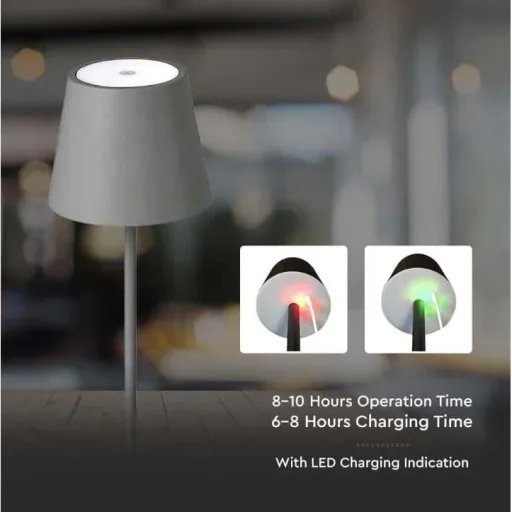 VT-7703 Table Lamp - 3000K - Dimmable via Touch - Rechargeable - Grey