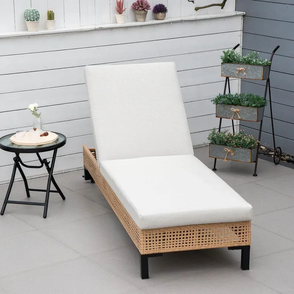 Garden lounger in rattan look for 1 person Nature+Beige 65 x 200 x 31 cm