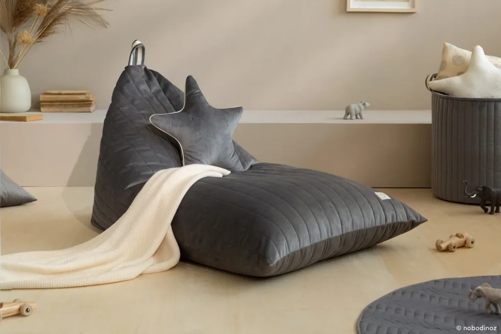Nobodinoz beanbag "Essaouira" velvet slate grey