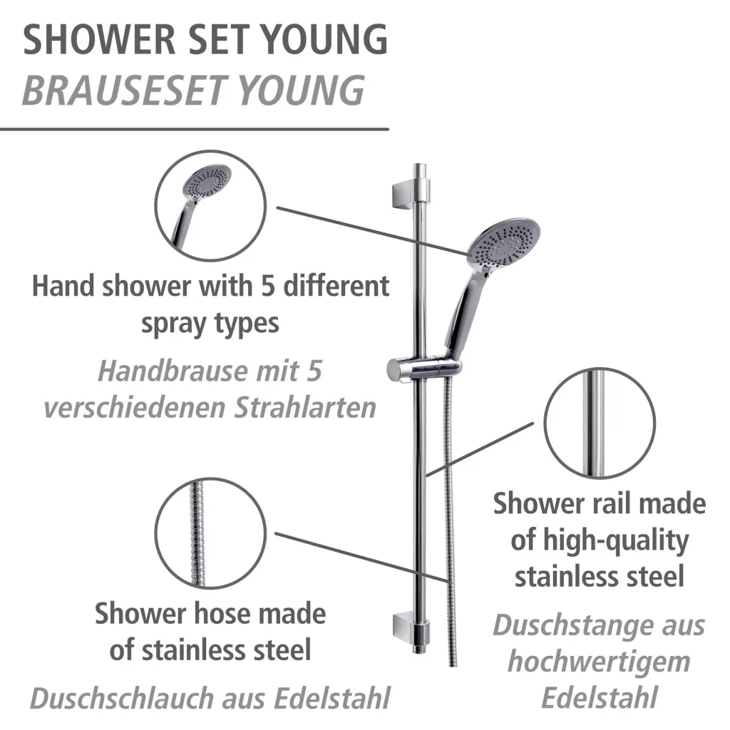 Shower set Young Chrome, bar length: 66 cm