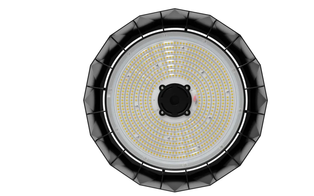 The LED HighBay PRO with diamond design offers 150 W, 22500 lm, 5000 K, IP65 protection, Philips power supply & Lumileds LED