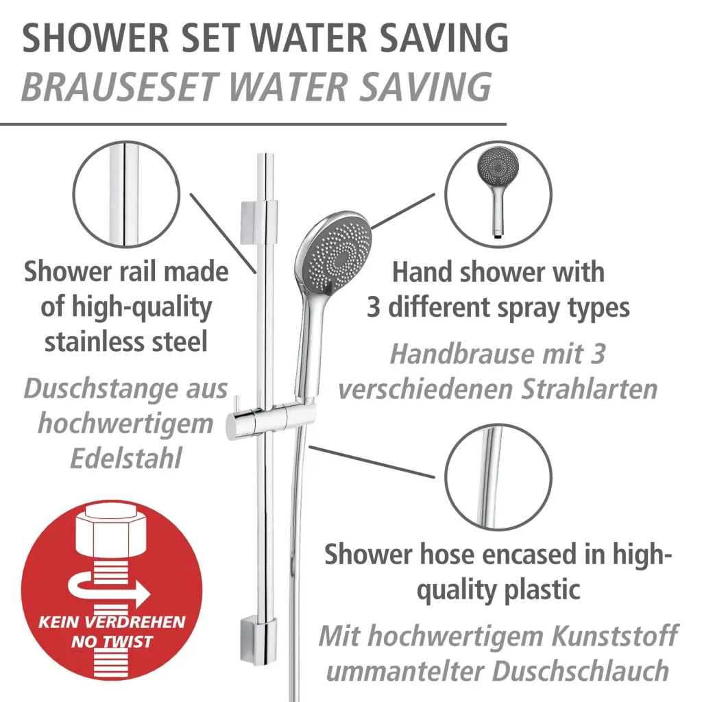 Watersaving shower set Watersaving Chrome, length bar: 70 cm