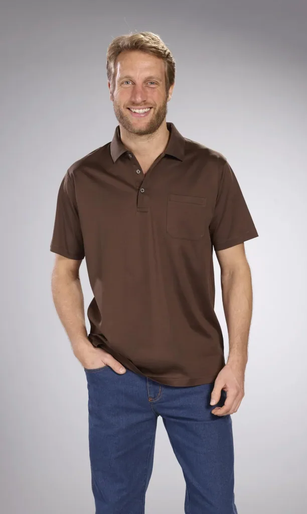 Polo shirt with button placket, color khaki, size M