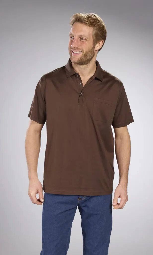 Polo shirt with button placket, color khaki, size M