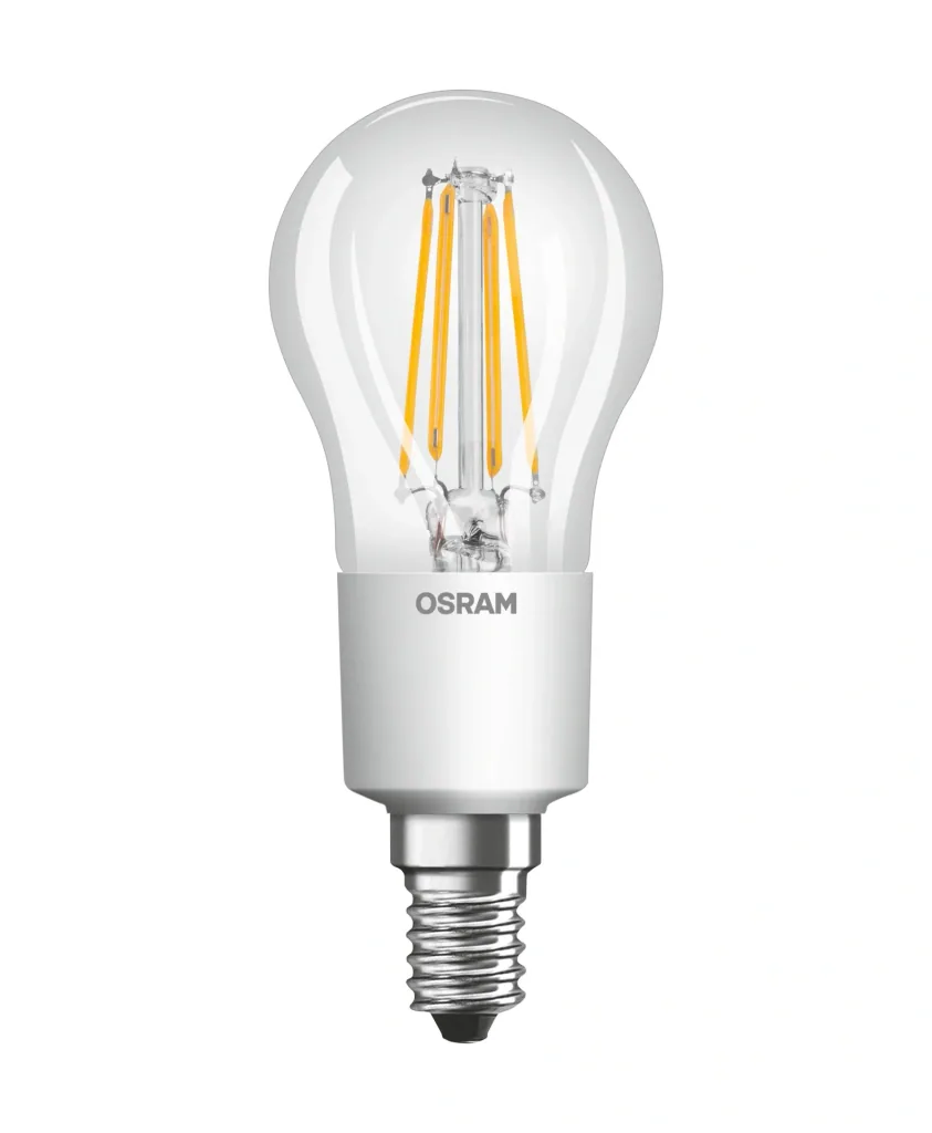 LED STAR FILAMENT drop lamp with 6.5 watts, E14, warm white, clear