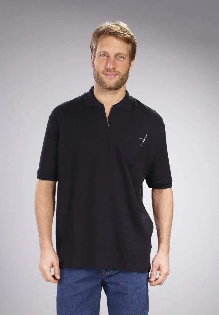Polo shirt with zip, black, size XL