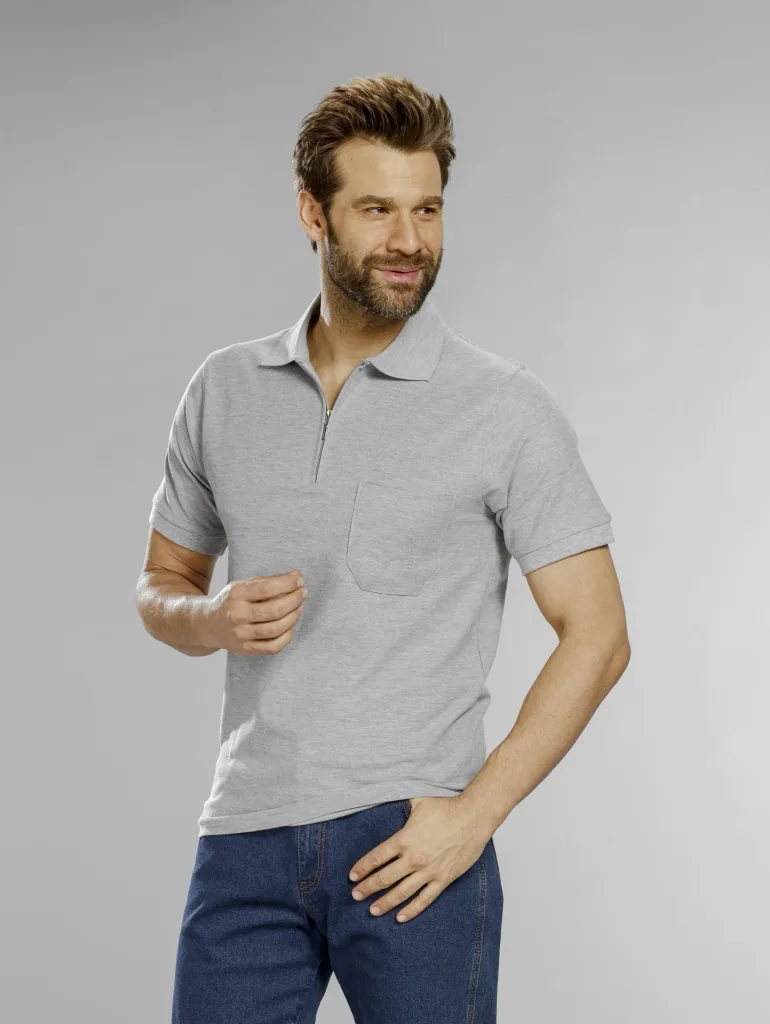 Polo shirt with zip, silver, size L