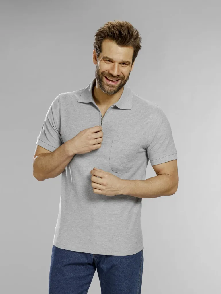Polo shirt with zip, silver, size L