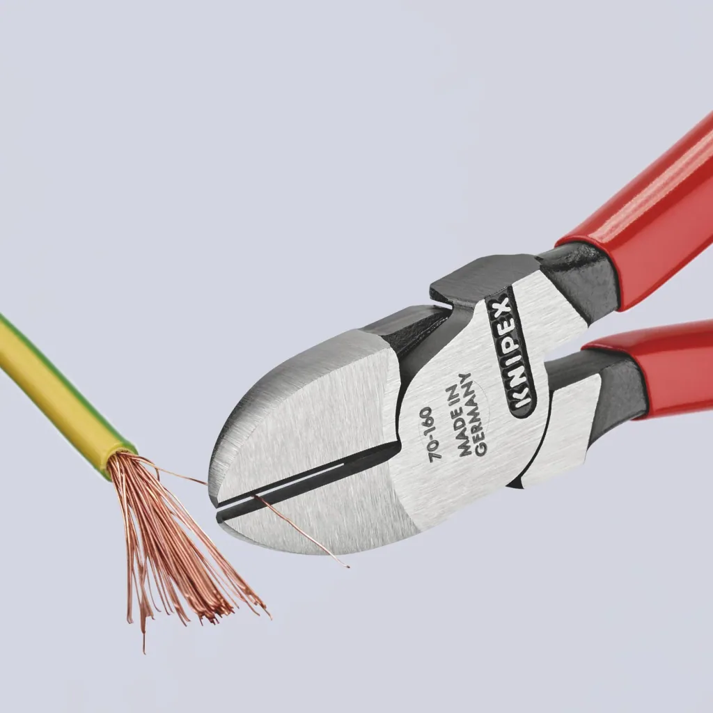 Side cutters with plastic coating, black atramentized, polished, 160 mm cutting edge with bevel