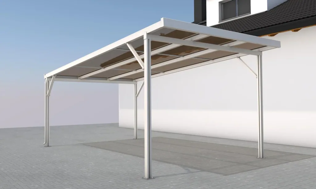 Carport Premium, white, 3094 x 5620 mm - Acrylic multi-wall panels 16 mm, bronze