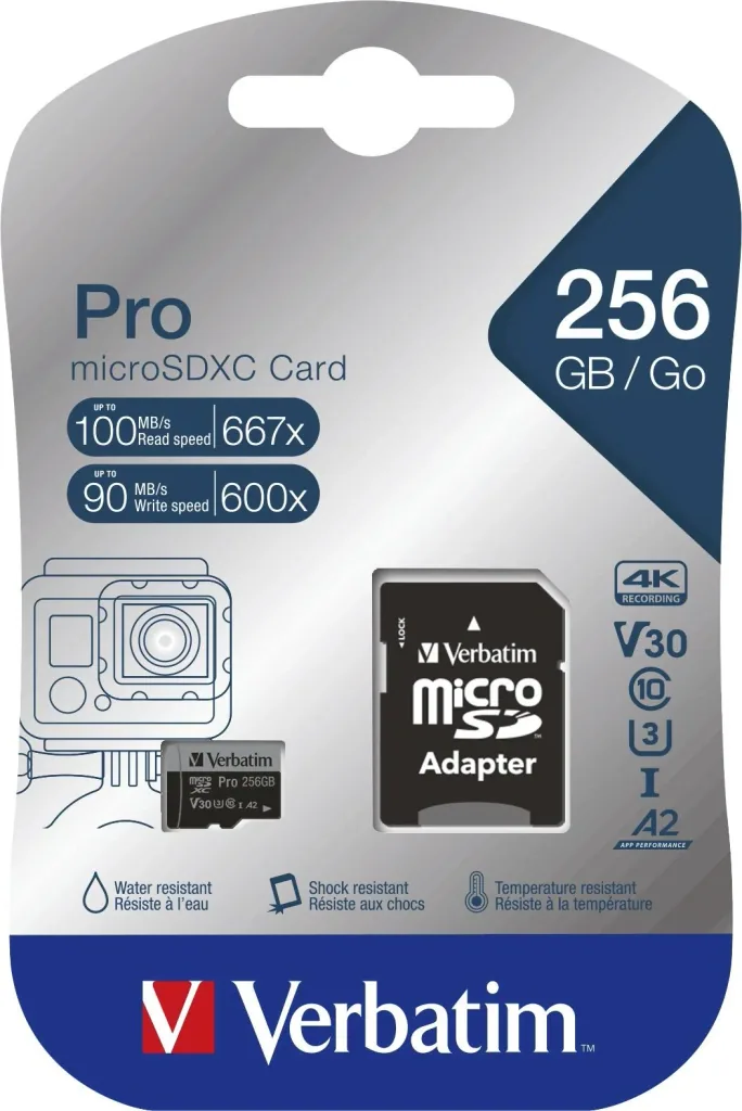 256 GB microSDXC memory card with SD card adapter, U3, UHS-I