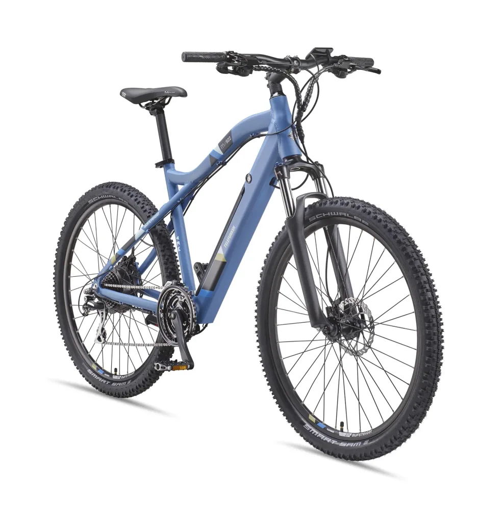 Unisex aluminum MTB E-Bike, 29 inches, 24-speed derailleur, blue, entry-level M922 hardtail