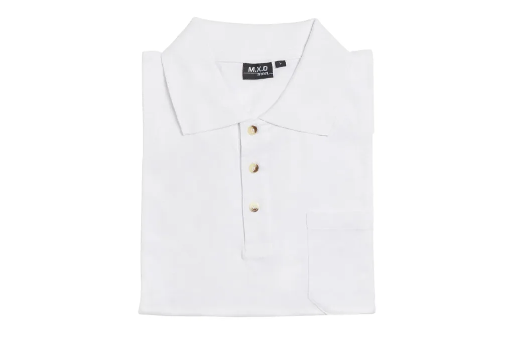 Polo shirt with button placket and breast pocket, color white, size 2XL