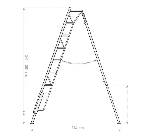 Trójnożna drabina ogrodowa 3-ramienna 140×226,5×301 cm Aluminium Srebrna – regulowana noga podporowa