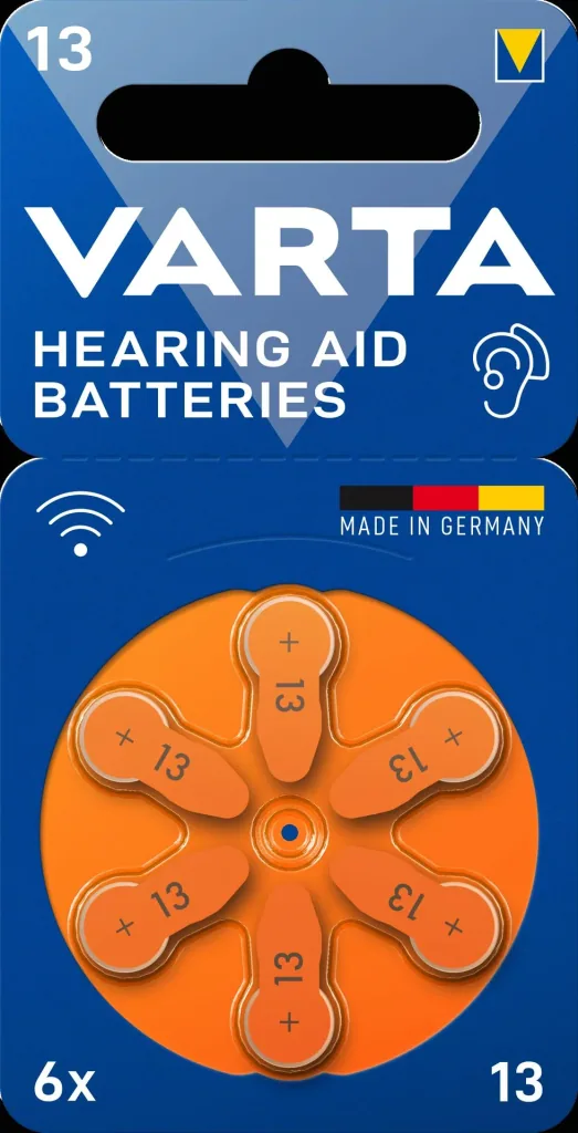 Hearing aid batteries Zinc-Air 13 (PR48), set of 6 - ORANGE