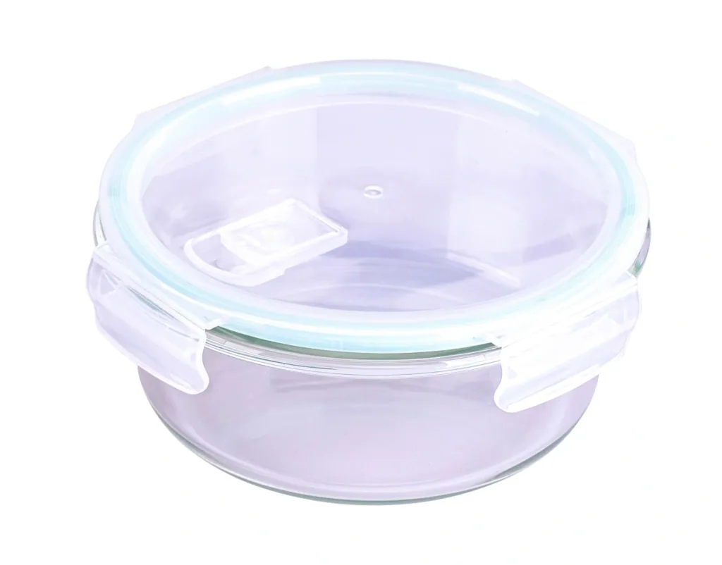Glass food storage container with microwave lid, round, 950 ml