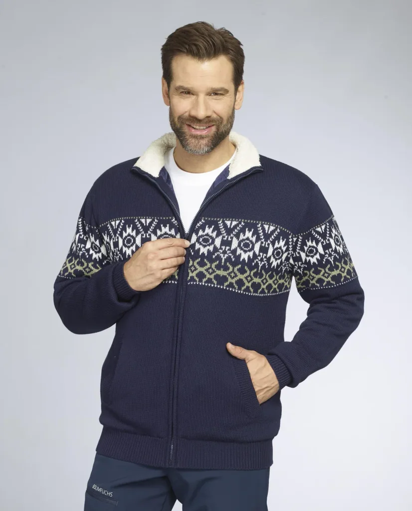 Lined cardigan, color navy/green, size 3XL