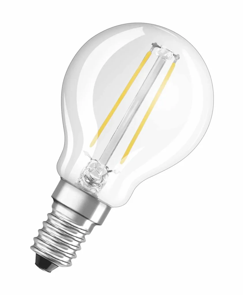 LED CLASSIC P25 filament lamp in drop shape with 2.5 watts, E14, warm white, clear