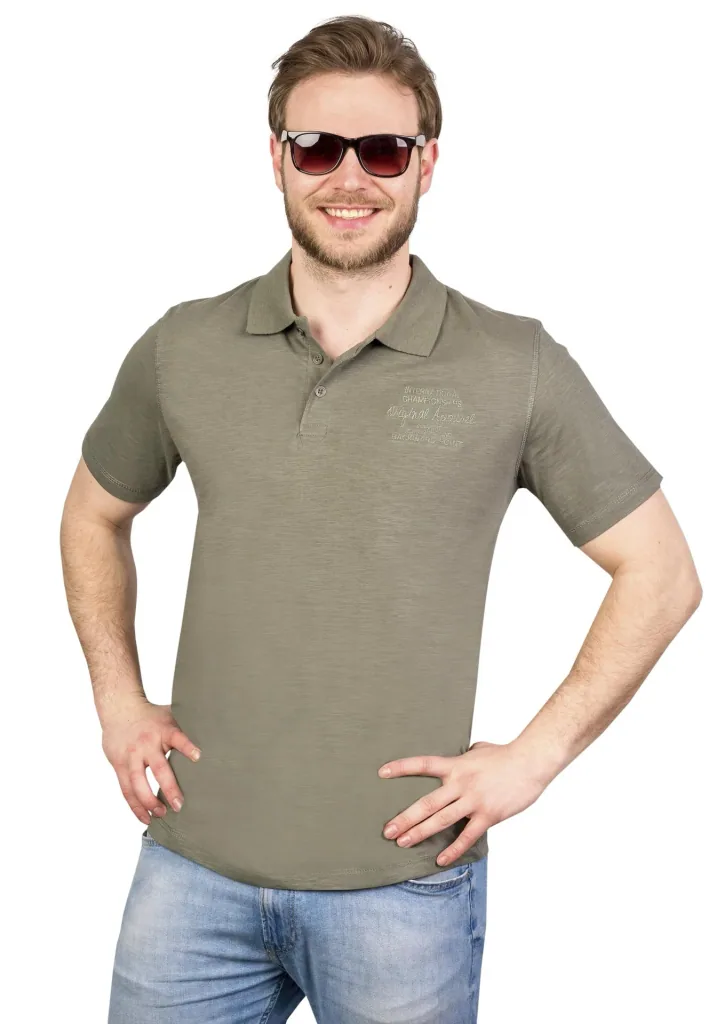 Polo shirt with button placket, color khaki, size XL
