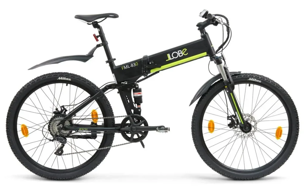 Unisex e-mountain bike, 27.5 inches, frame height 48 cm, 9-speed derailleur, black, foldable - FML830, 10.4 Ah