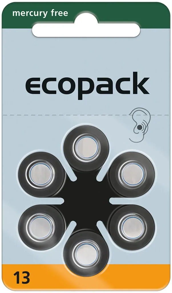 Hearing aid battery Ecopack Type 13 (PR48) ORANGE - 6 pieces
