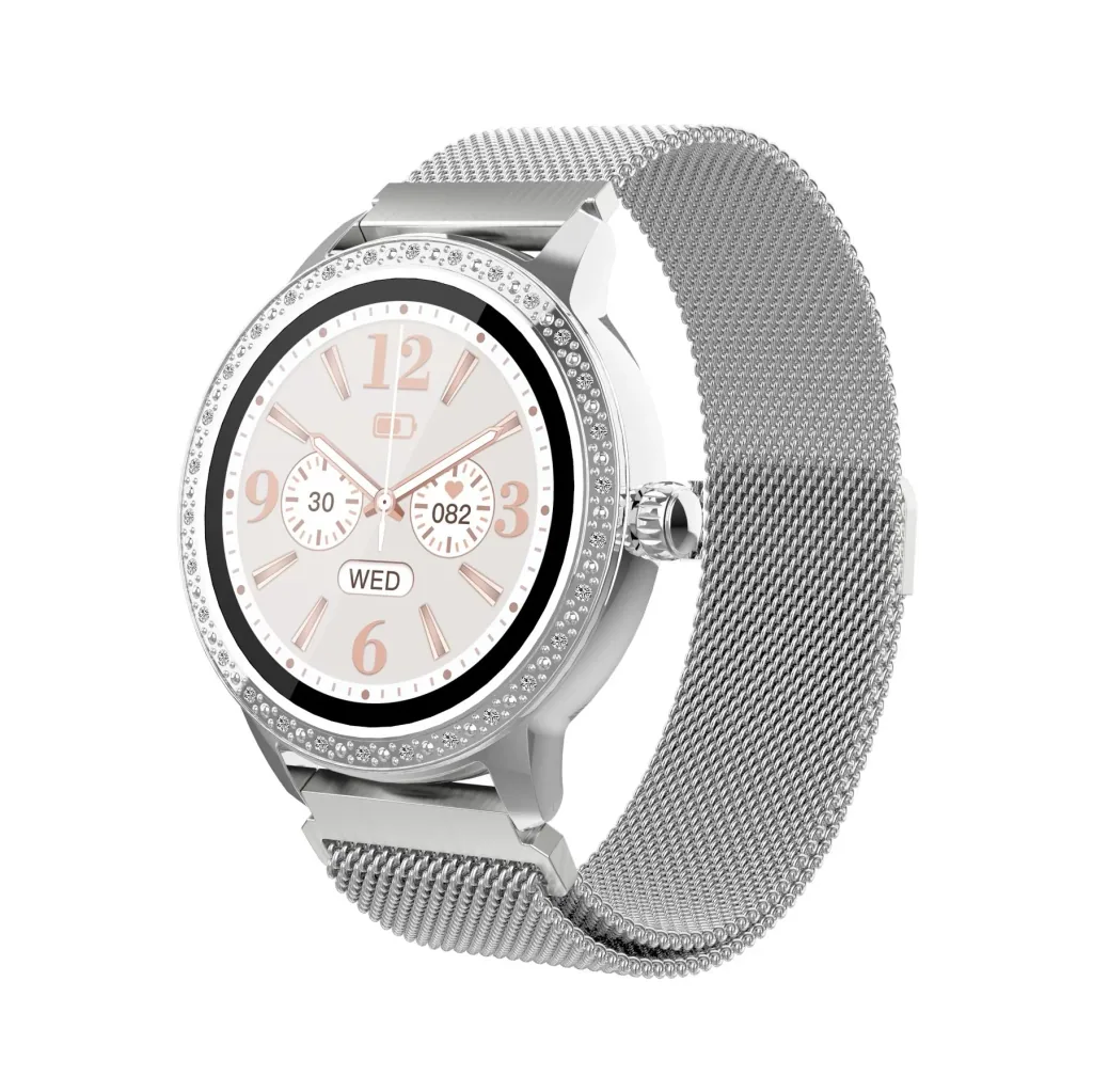 Smartwatch with heart rate sensor, multi-sport mode and cycle monitoring, silver
