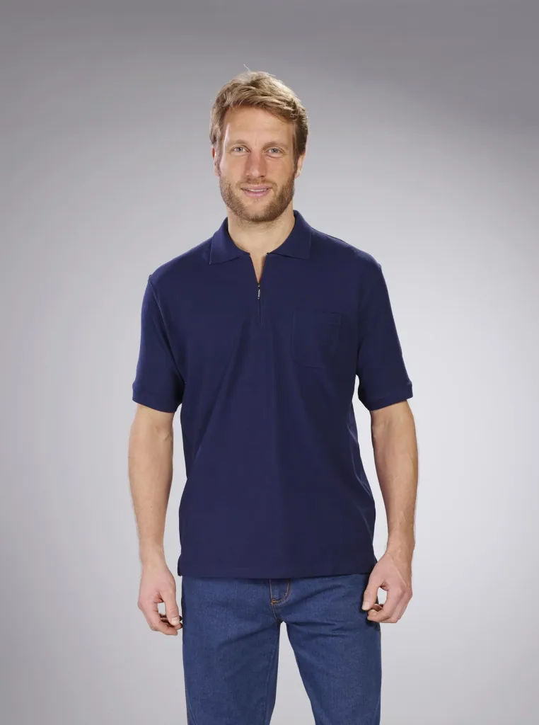 Polo shirt with zip, navy, size M