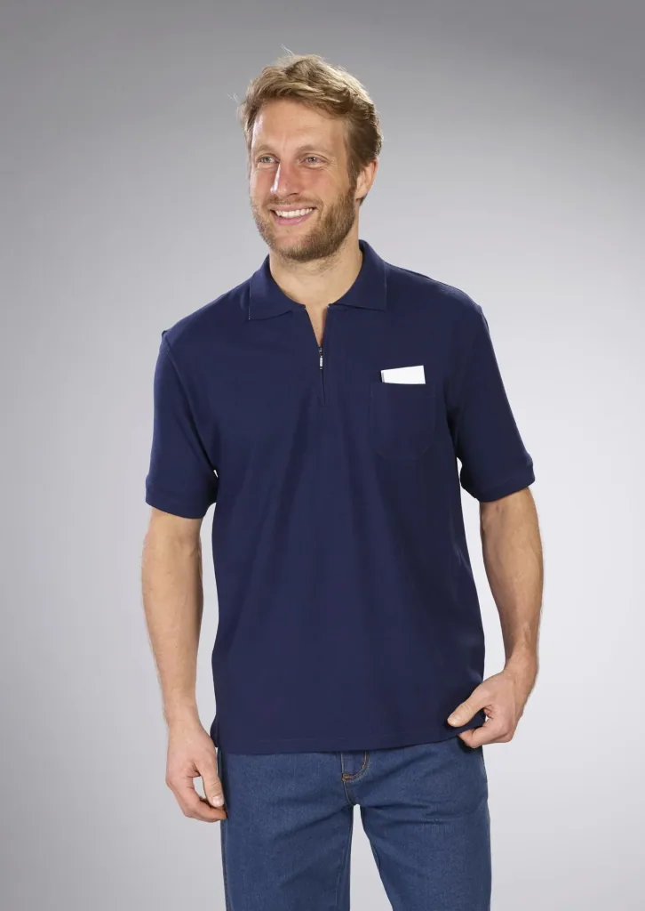 Polo shirt with zip, navy, size M
