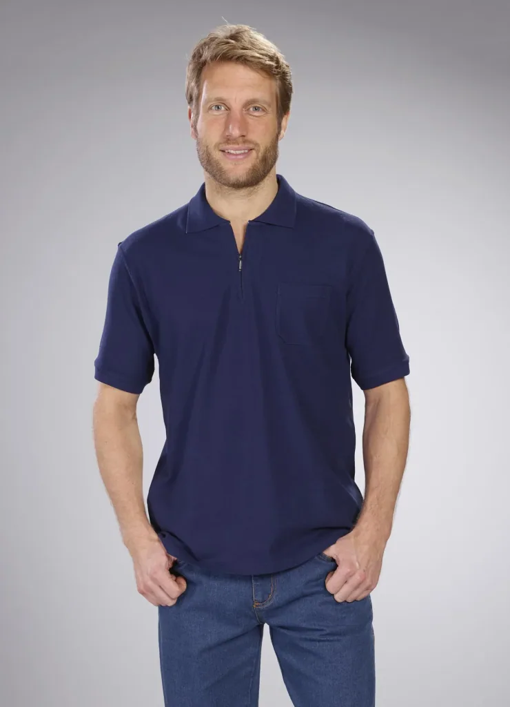 Polo shirt with zip, navy, size M