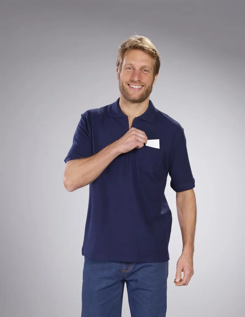 Polo shirt with zip, navy, size M