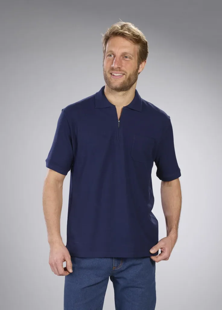 Polo shirt with zip, navy, size M